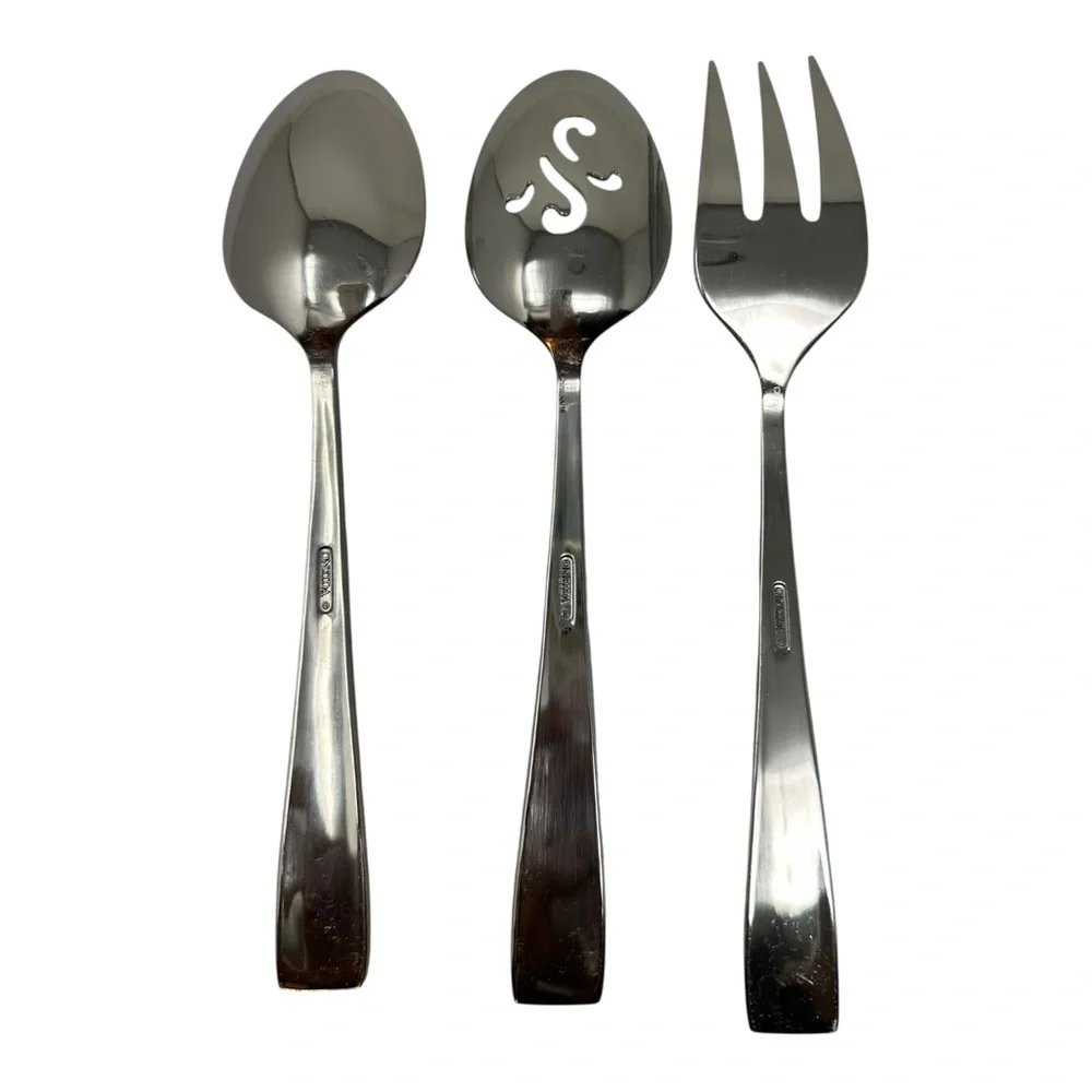 Oneida Stainless Tuscany Pattern Set of 3 Pieces Large Serving Spoons & Fork
